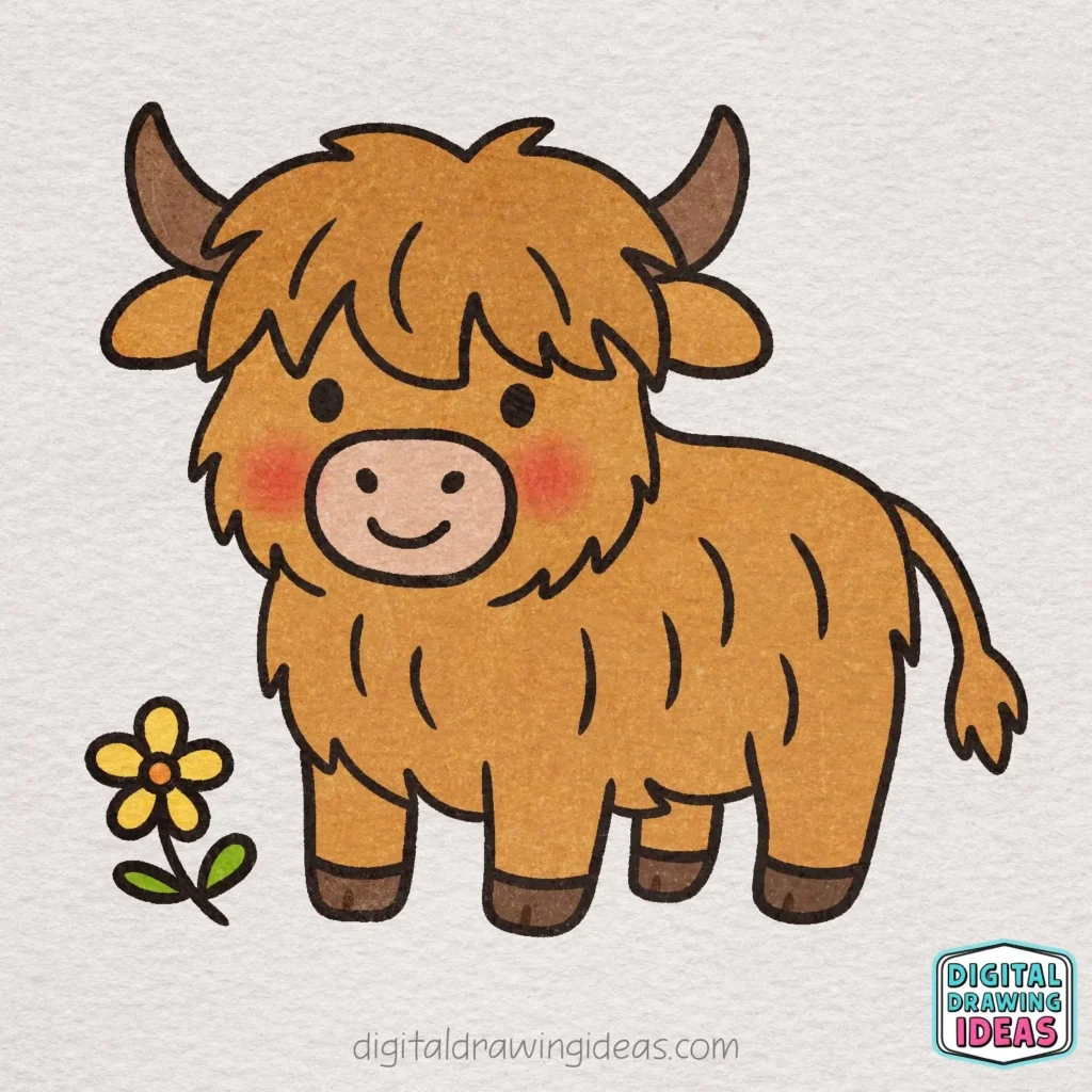 how to draw a highland cow - cute highland cow drawing