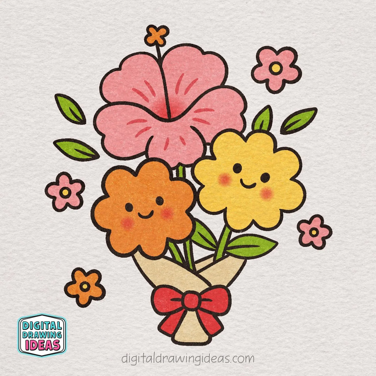 How to Draw a Flower Bouquet - Digital Drawing Ideas, image size:1500x1500