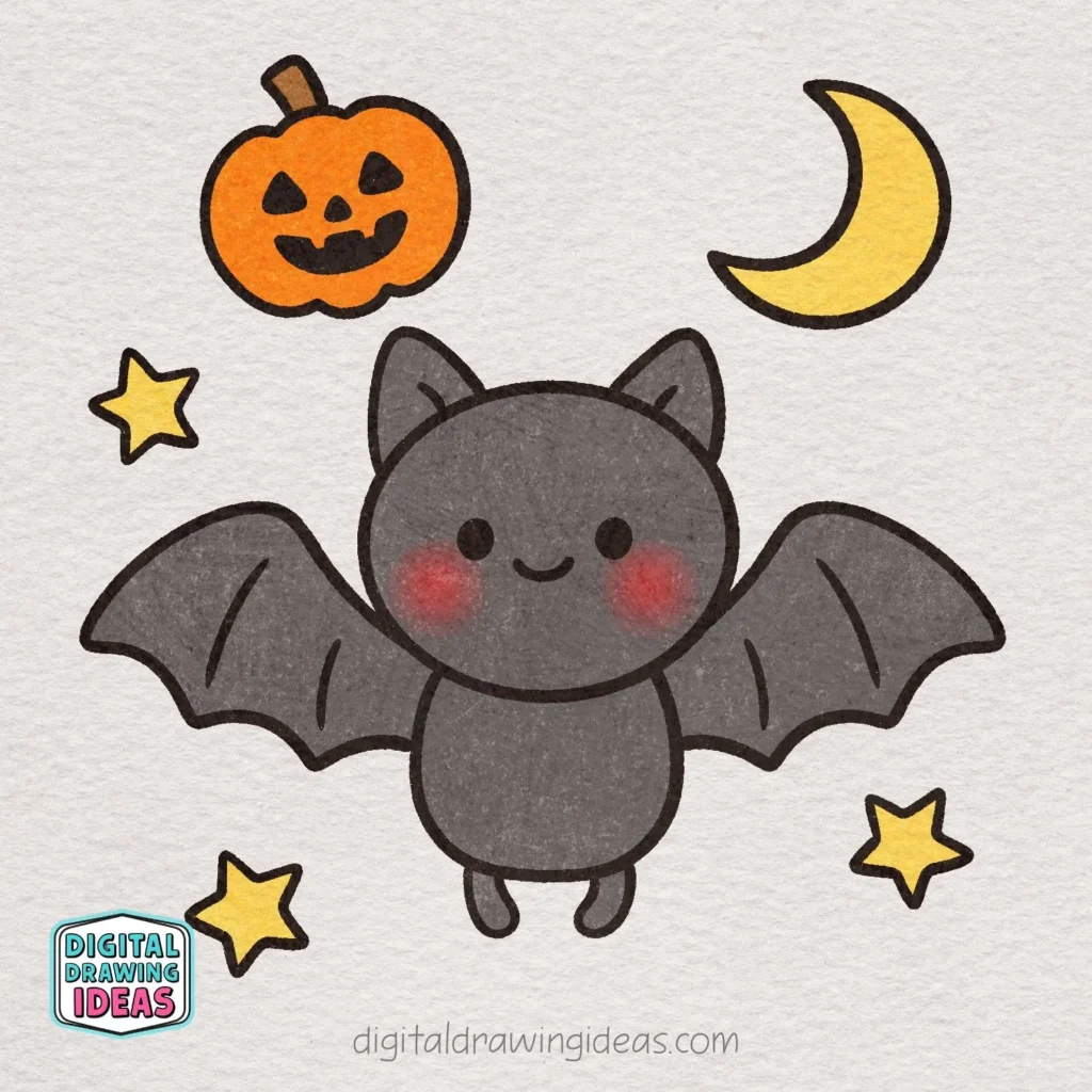 how to draw a bat - cute halloween bat drawing