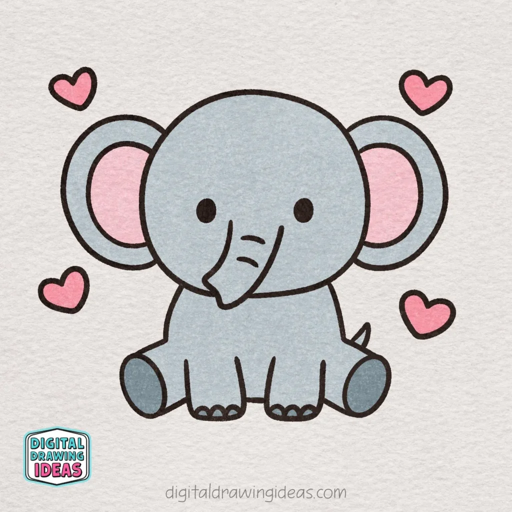 how to draw an elephant - cute elephant drawing tutorial