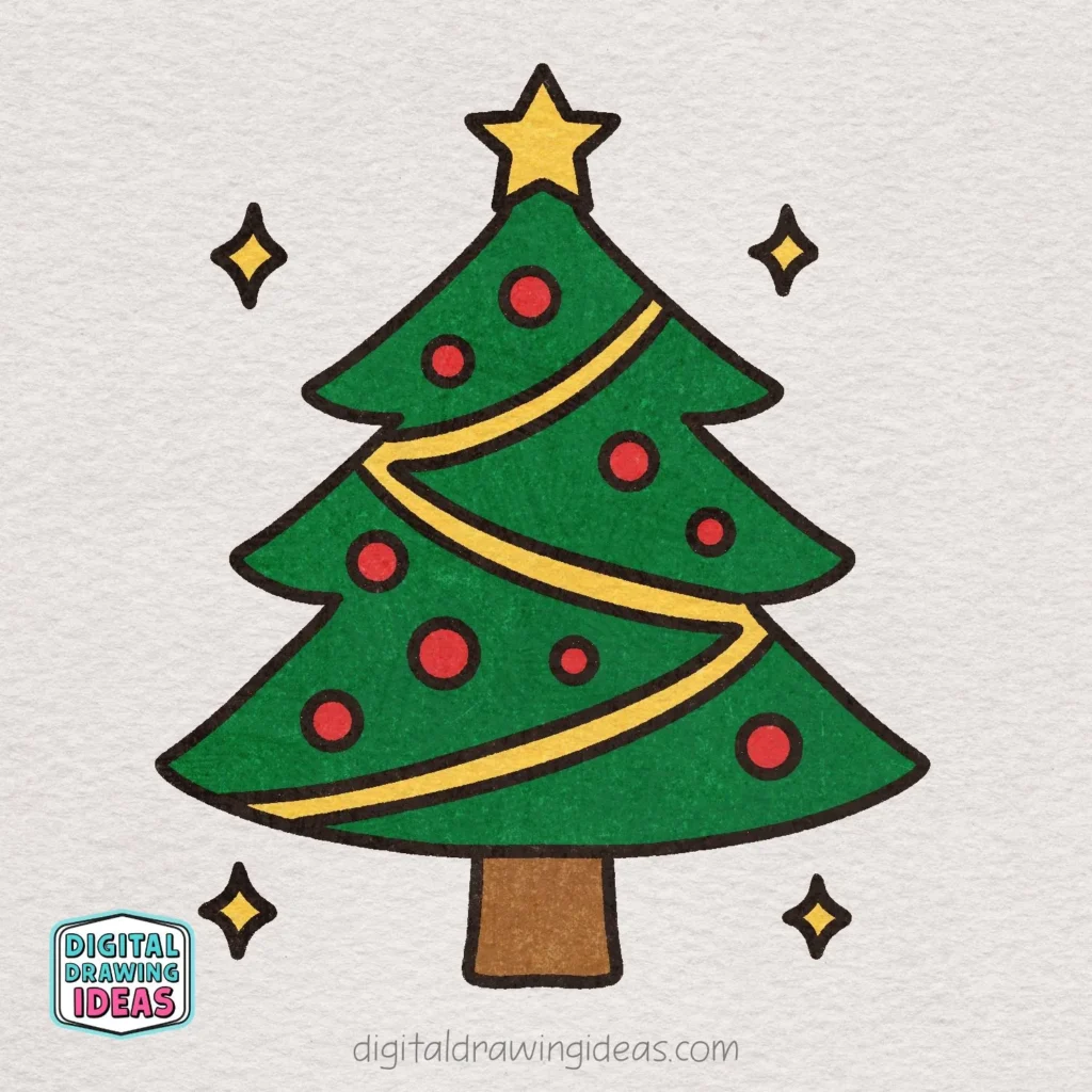 how to draw a Christmas tree - Christmas tree drawing tutorial