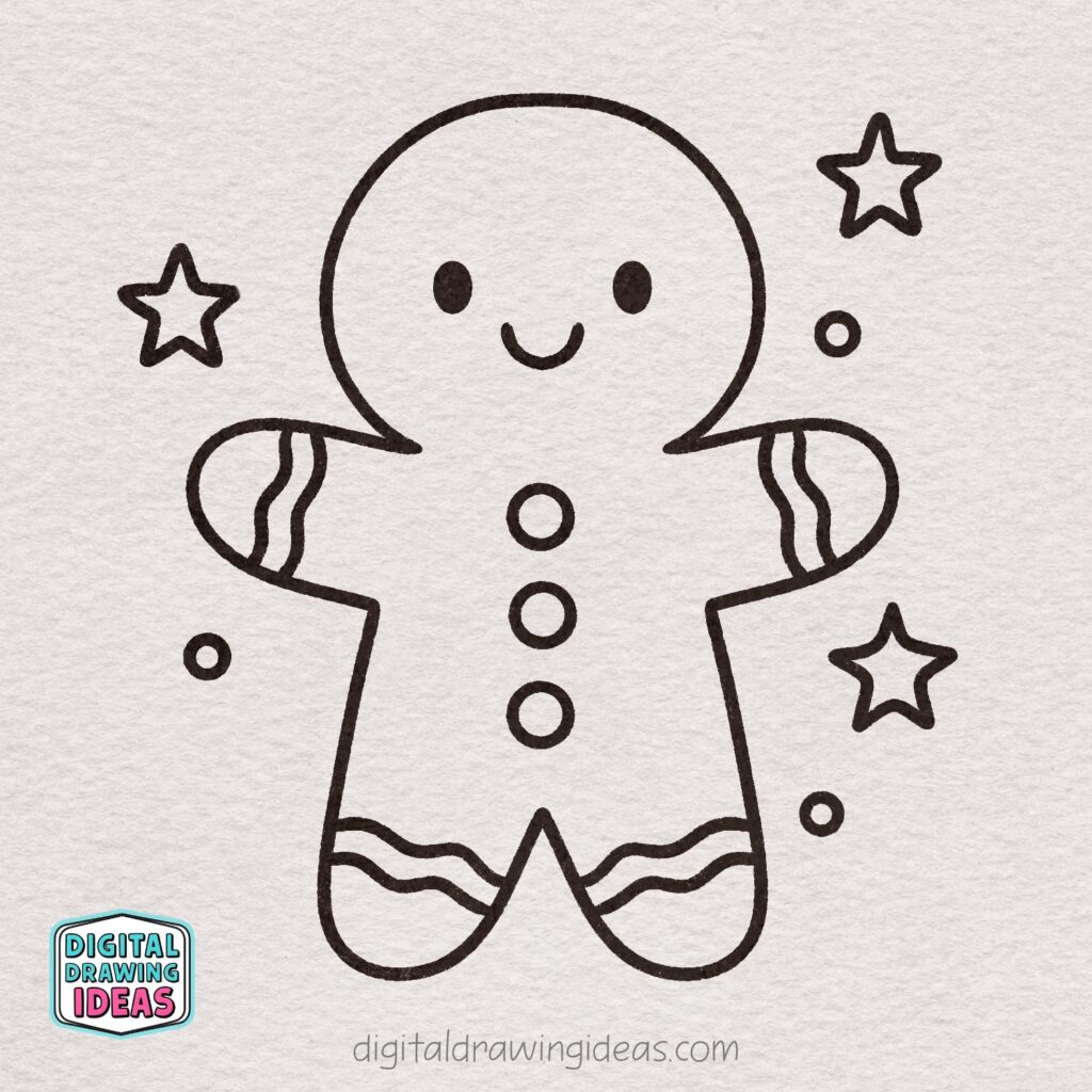 how to draw a gingerbread man - easy gingerbread man drawing tutorial