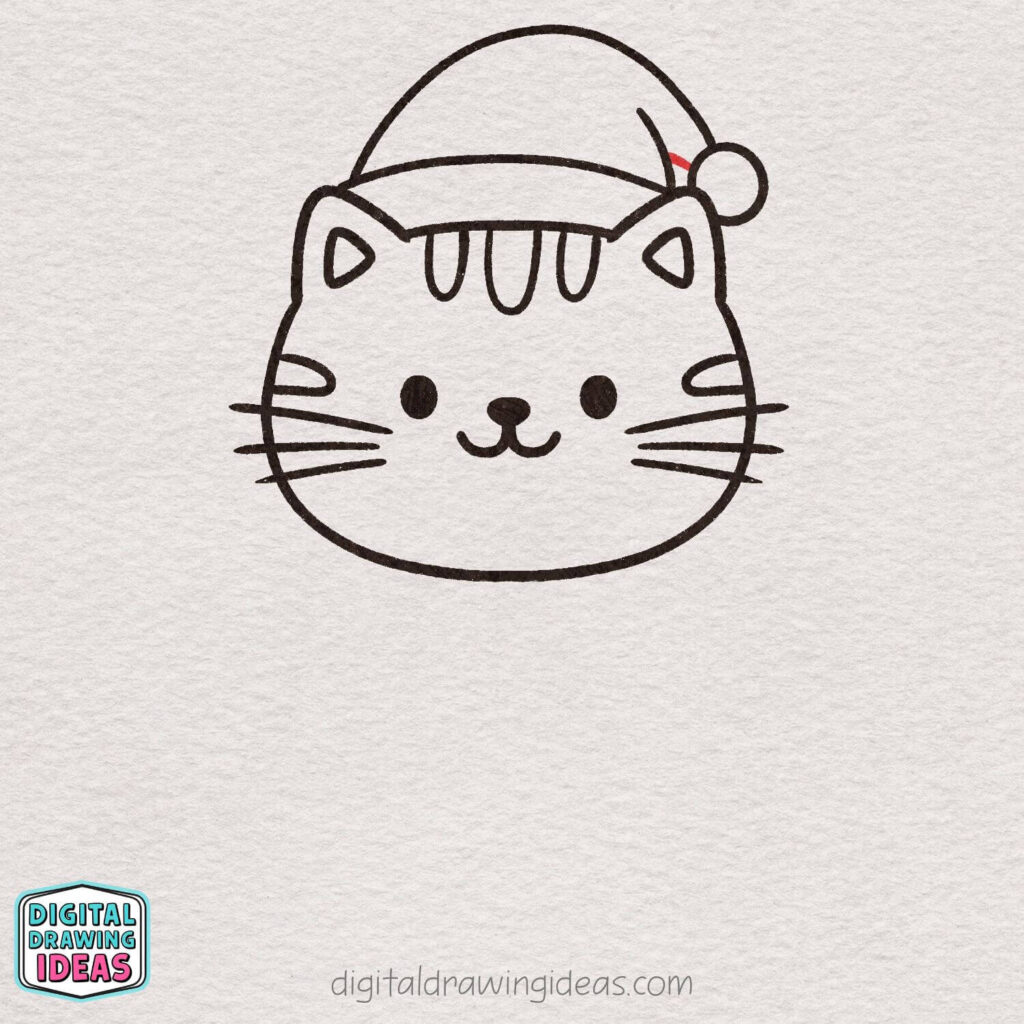 how to draw a Christmas cat - cute christmas cat drawing tutorial