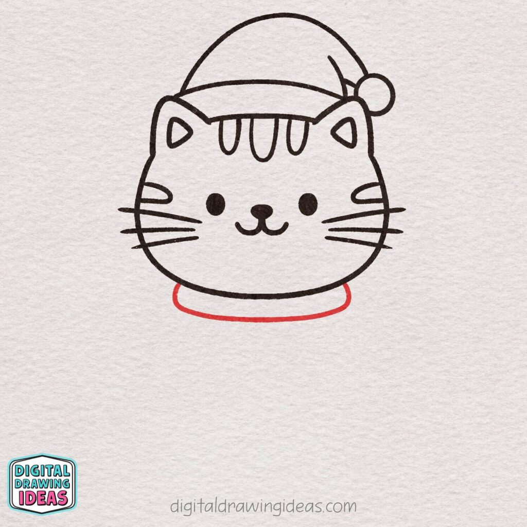 how to draw a Christmas cat - cute christmas cat drawing tutorial