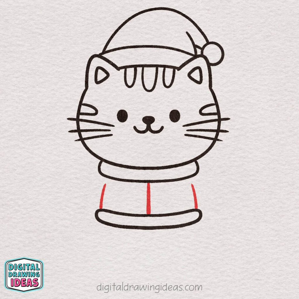 how to draw a Christmas cat - cute christmas cat drawing tutorial