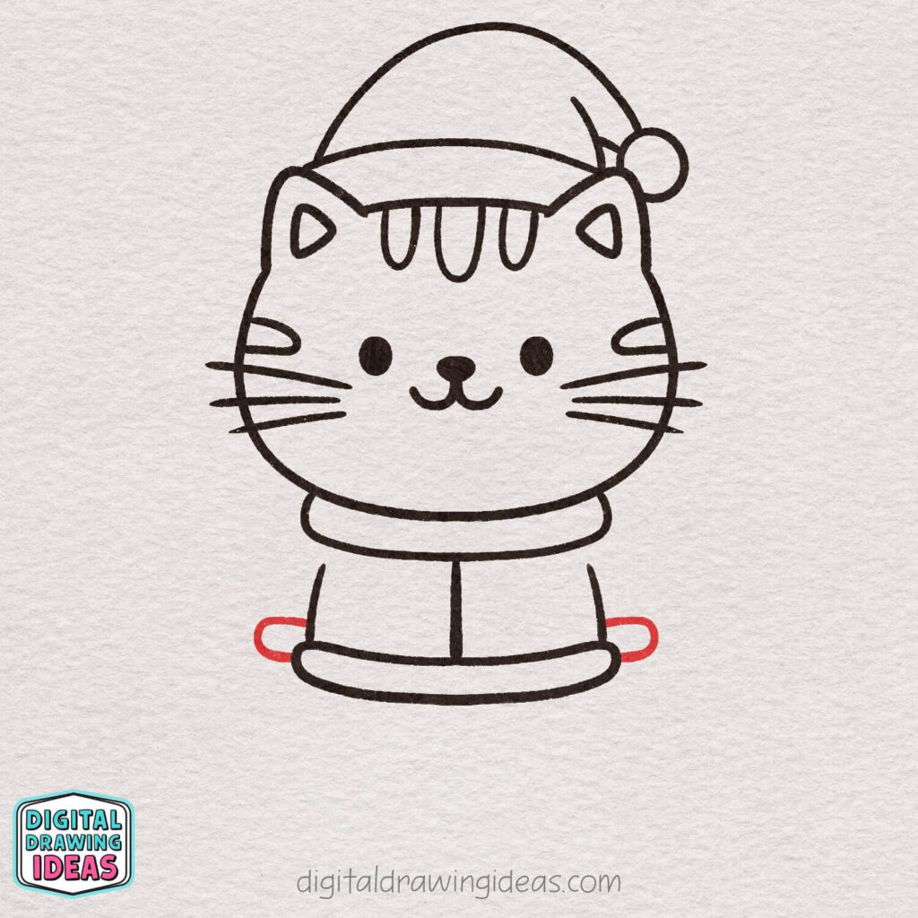 how to draw a Christmas cat - cute christmas cat drawing tutorial