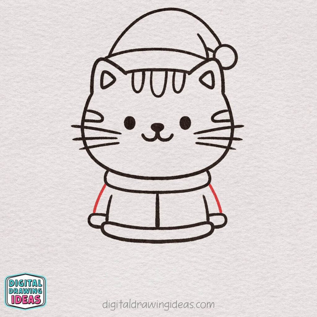 how to draw a Christmas cat - cute christmas cat drawing tutorial