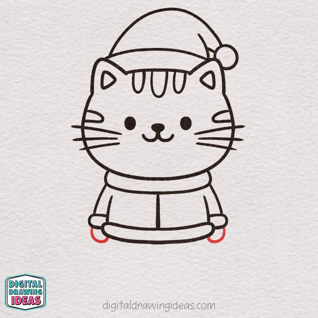 how to draw a Christmas cat - cute christmas cat drawing tutorial