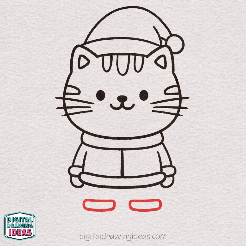 how to draw a Christmas cat - cute christmas cat drawing tutorial
