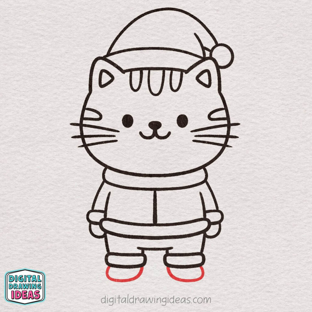 how to draw a Christmas cat - cute christmas cat drawing tutorial