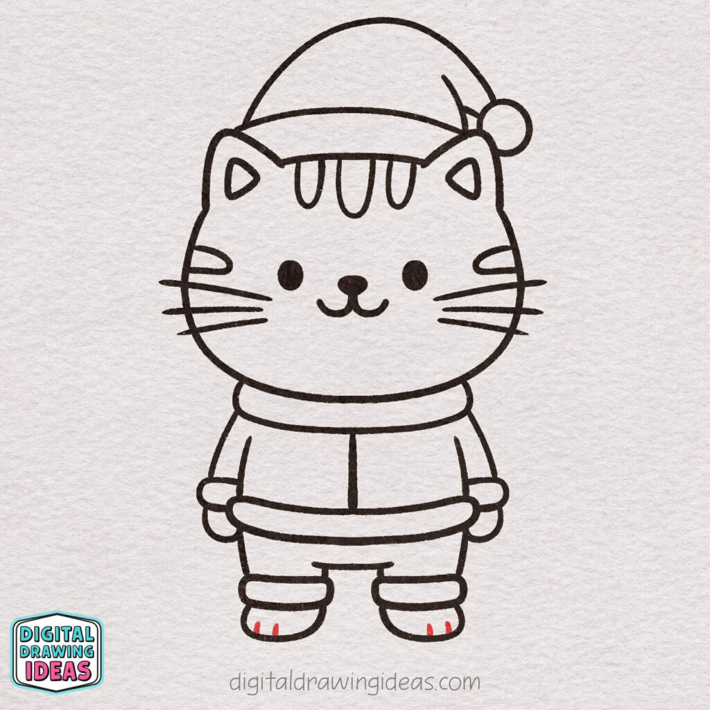 how to draw a Christmas cat - cute christmas cat drawing tutorial