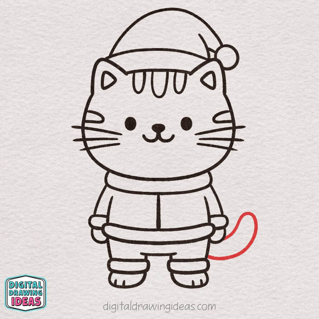 how to draw a Christmas cat - cute christmas cat drawing tutorial