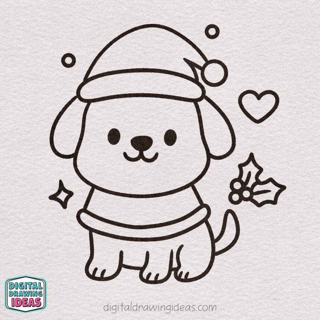 how to draw a christmas puppy - cute christmas puppy drawing tutorial