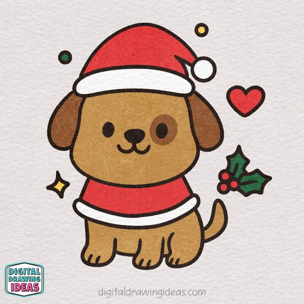 how to draw a christmas puppy - cute christmas puppy drawing tutorial