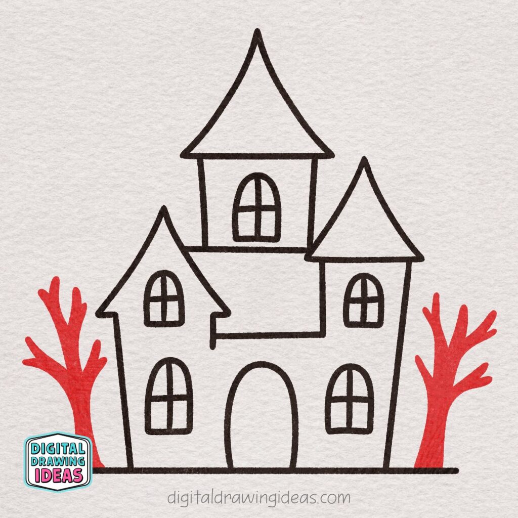how to draw a haunted house - easy haunted house drawing tutorial
