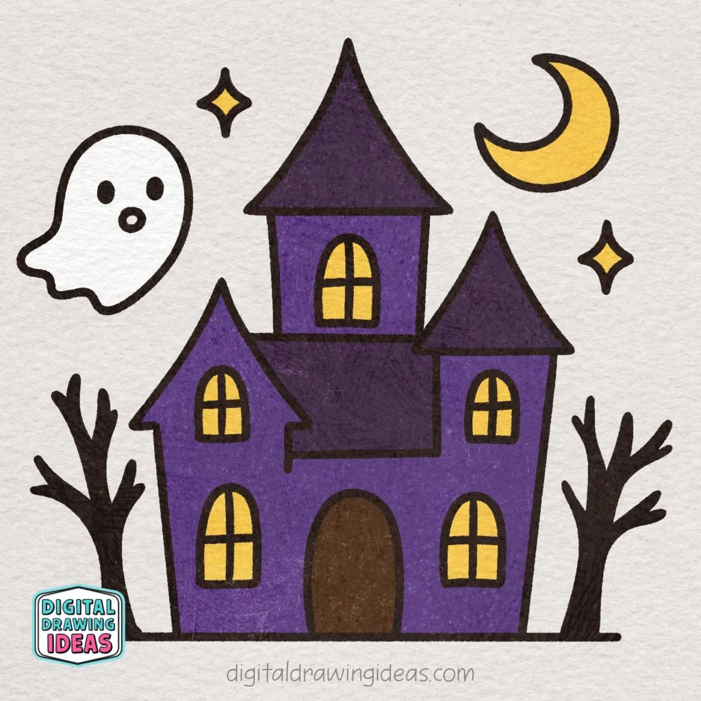 how to draw a haunted house - easy haunted house drawing tutorial