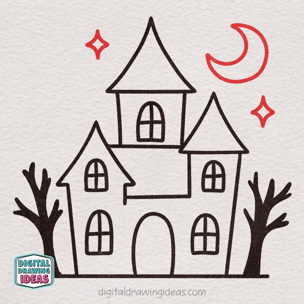 how to draw a haunted house - easy haunted house drawing tutorial