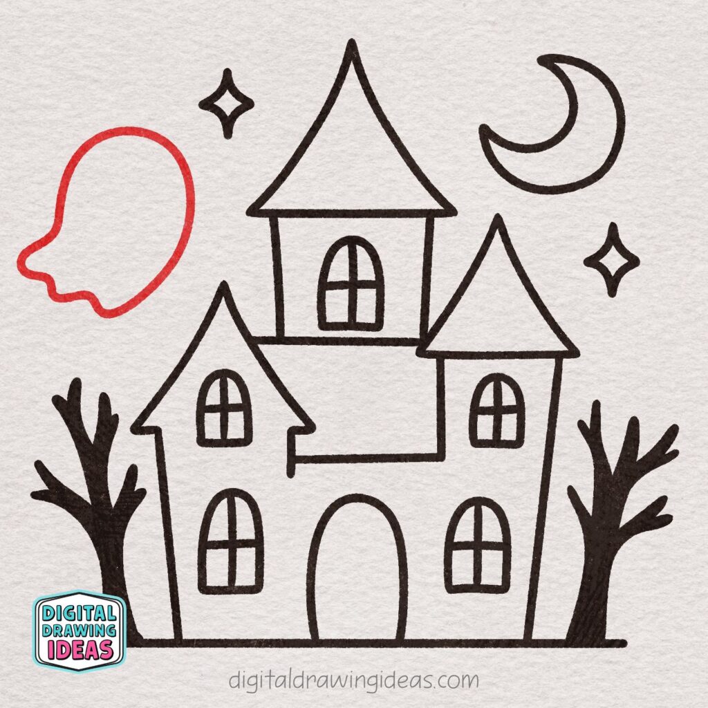 how to draw a haunted house - easy haunted house drawing tutorial