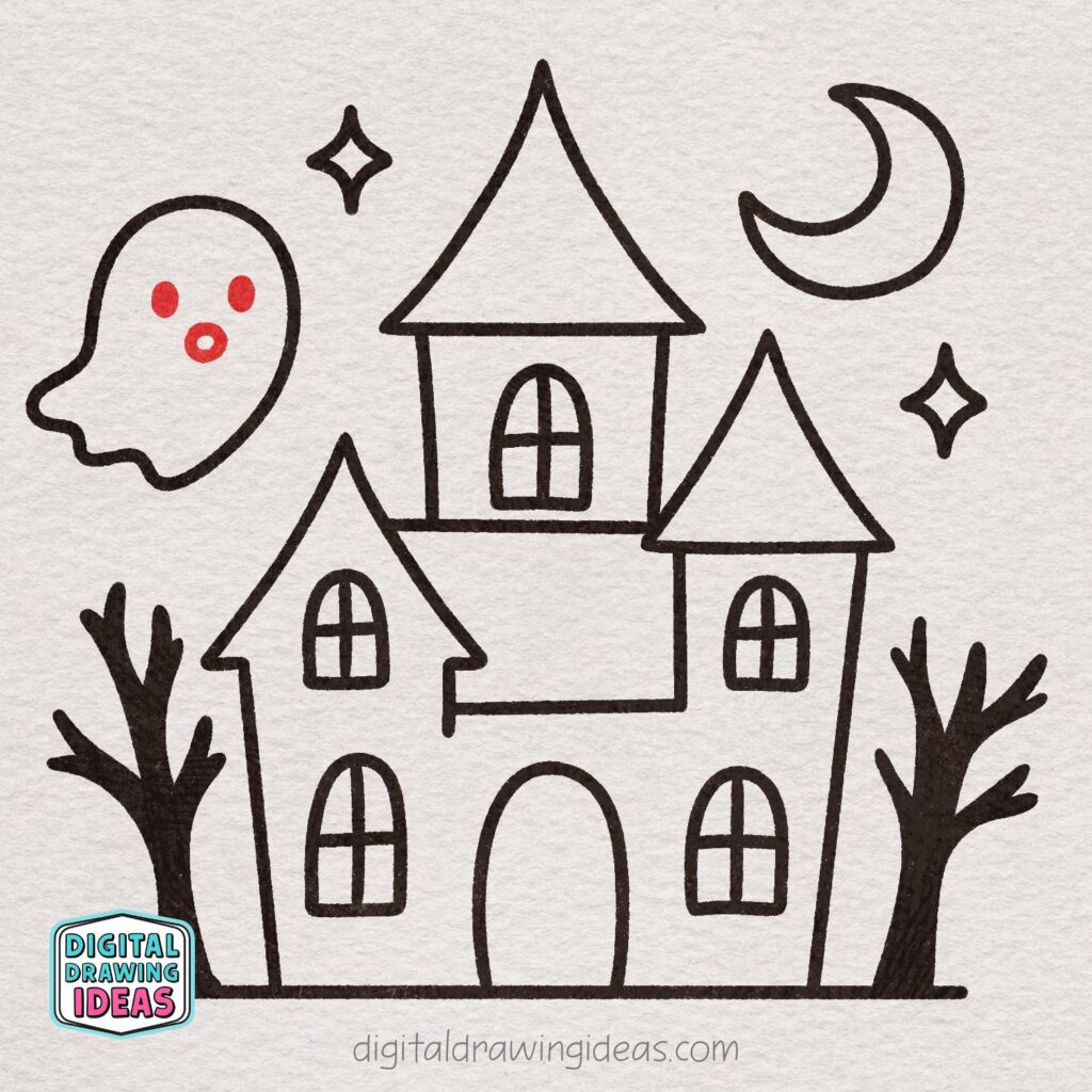how to draw a haunted house - easy haunted house drawing tutorial