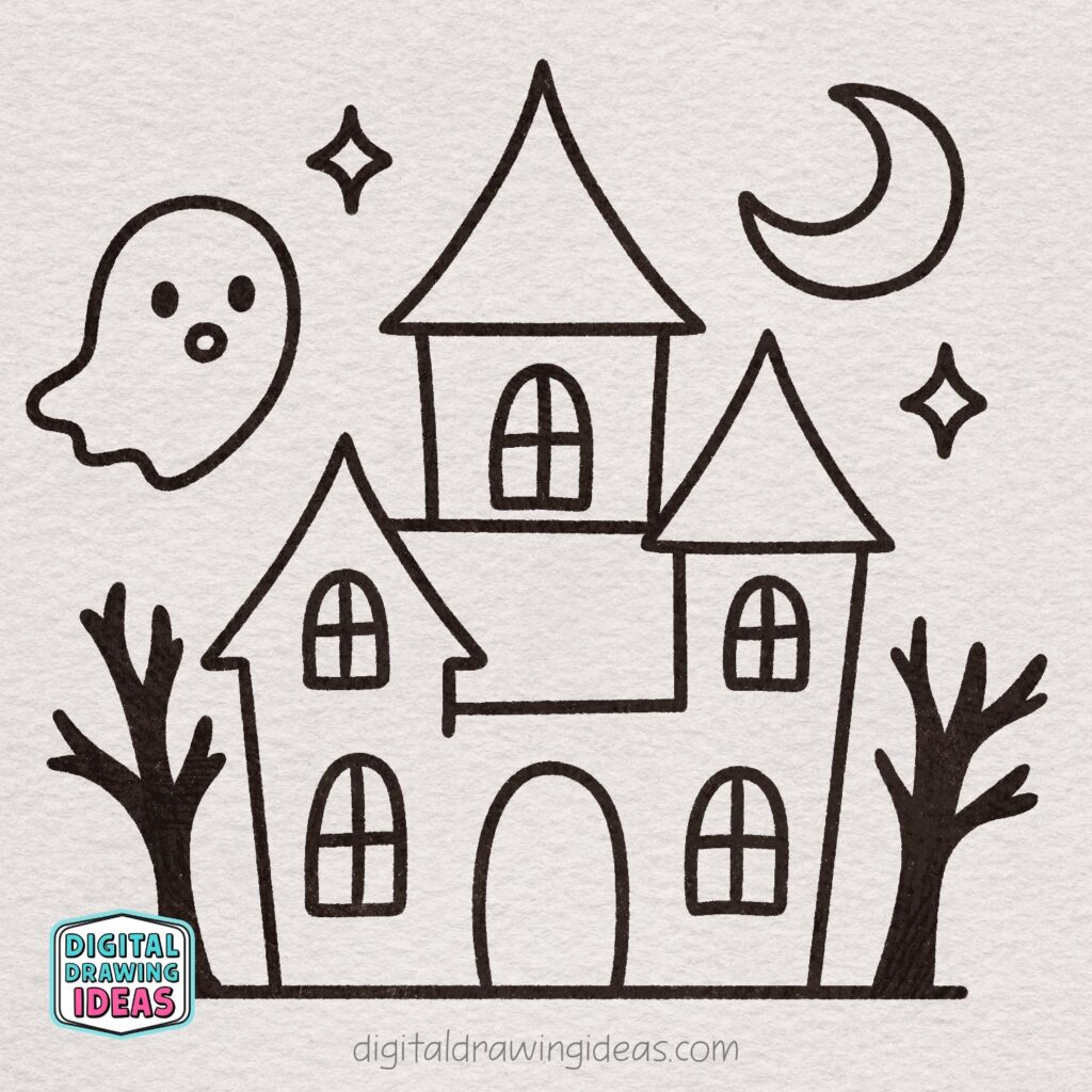 how to draw a haunted house - easy haunted house drawing tutorial