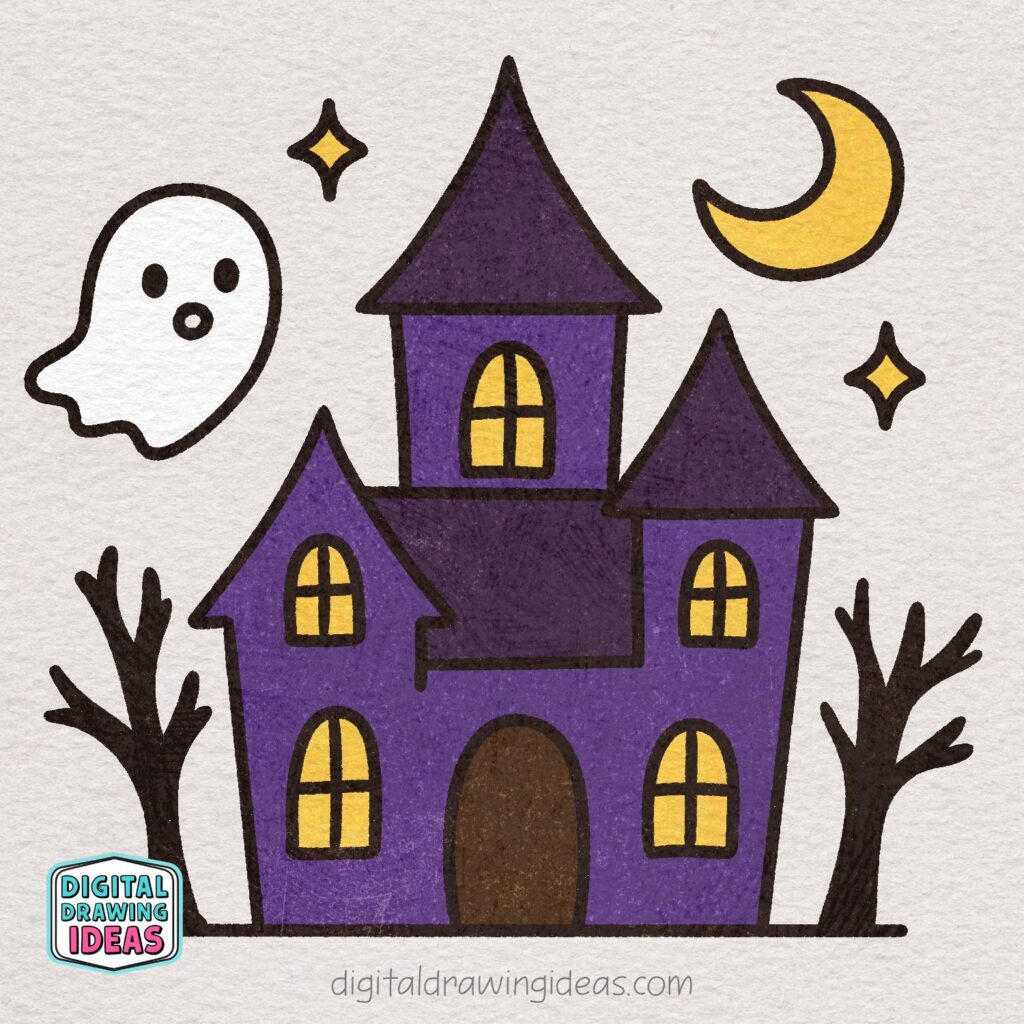 how to draw a haunted house - easy haunted house drawing tutorial