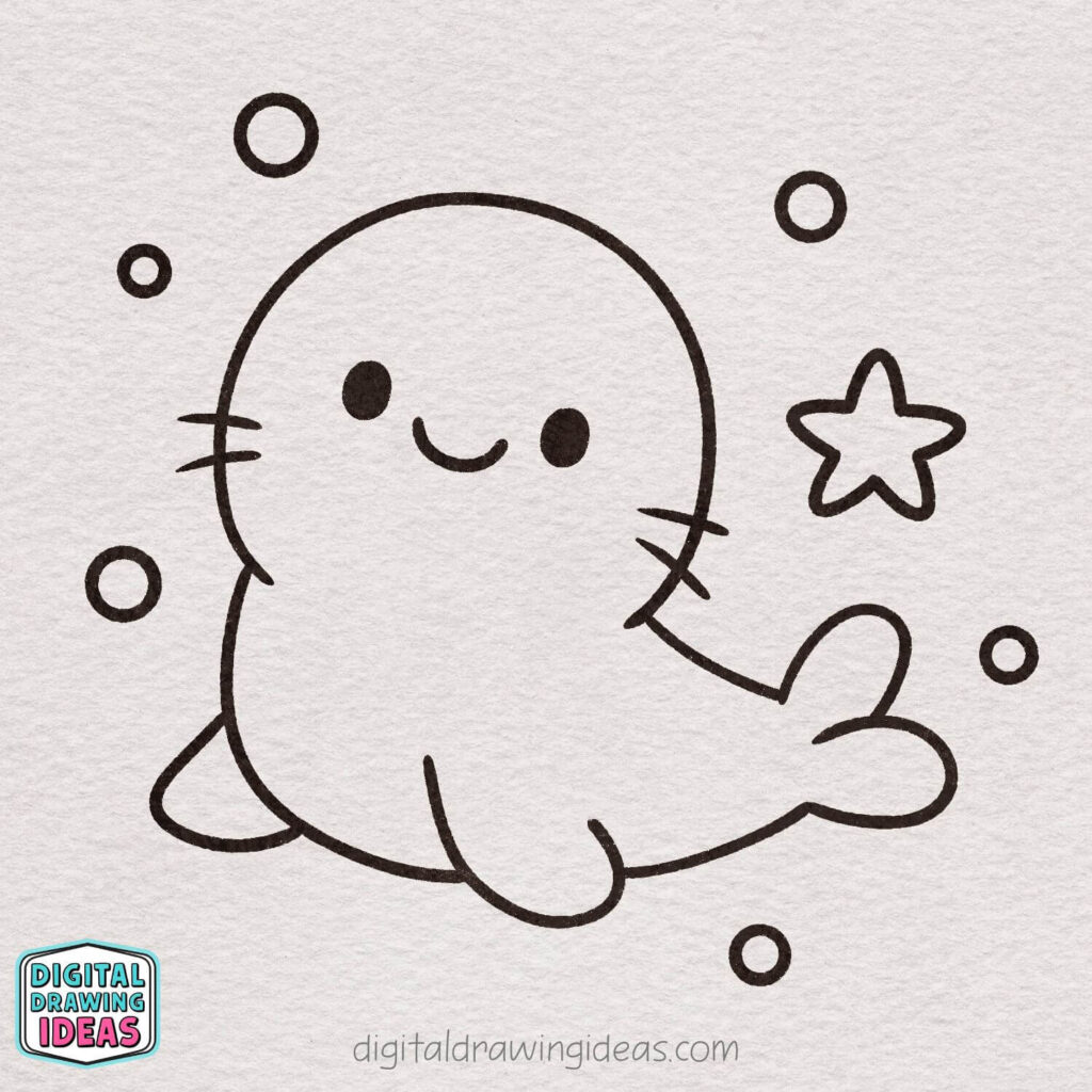 how to draw a seal - cute seal drawing tutorial