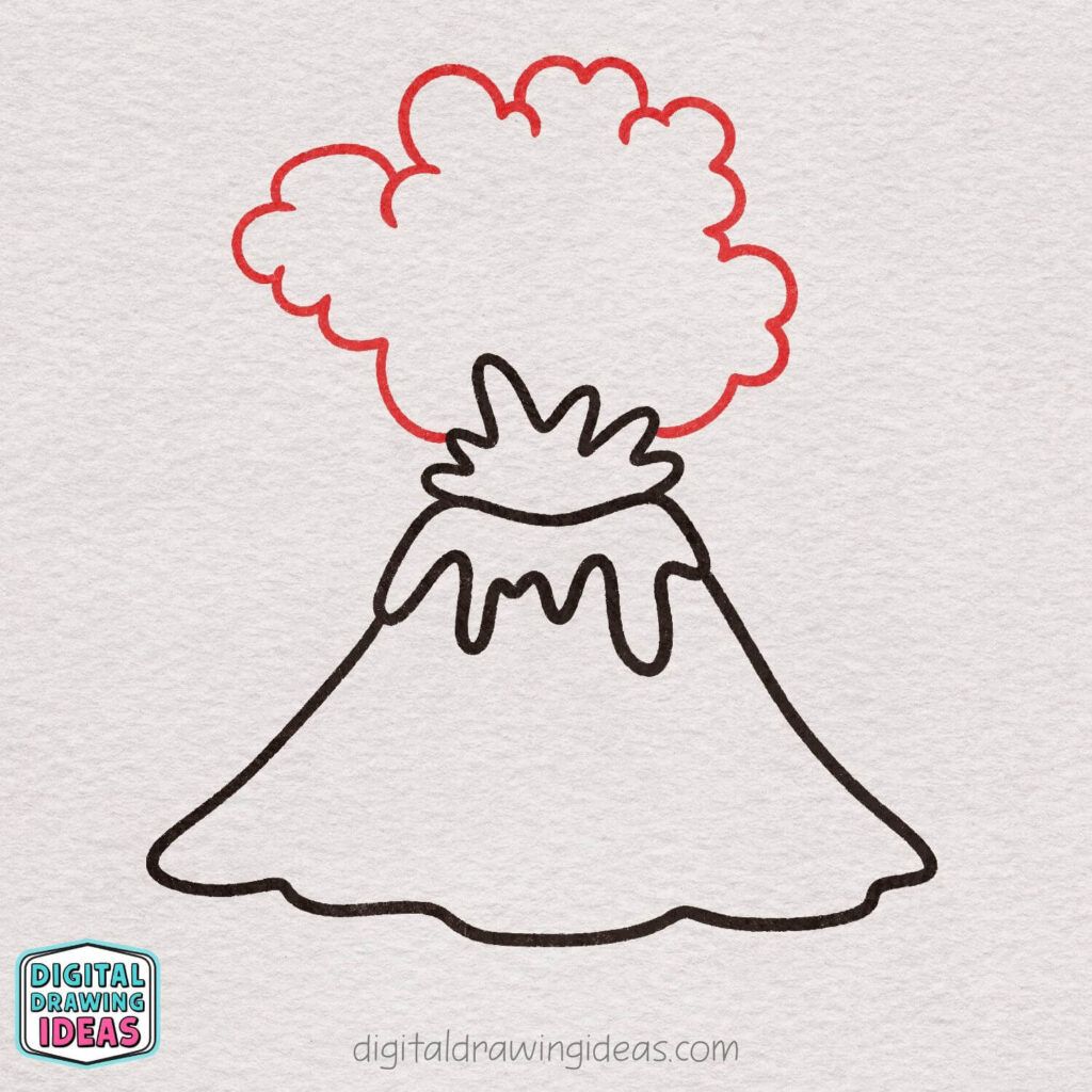 how to draw a volcano - cute volcano drawing tutorial