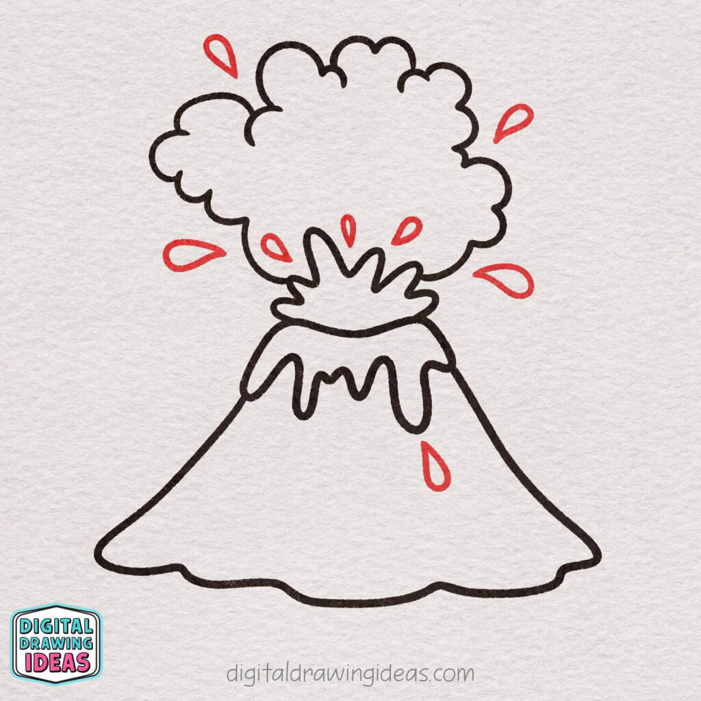 how to draw a volcano - cute volcano drawing tutorial