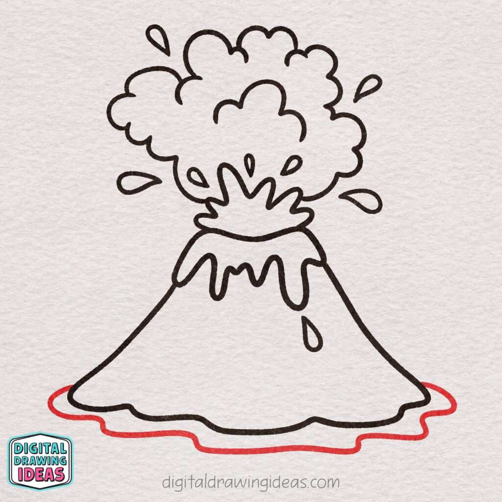 how to draw a volcano - cute volcano drawing tutorial