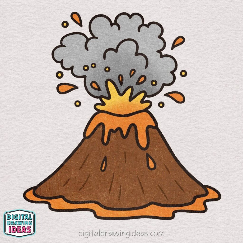 how to draw a volcano - cute volcano drawing tutorial