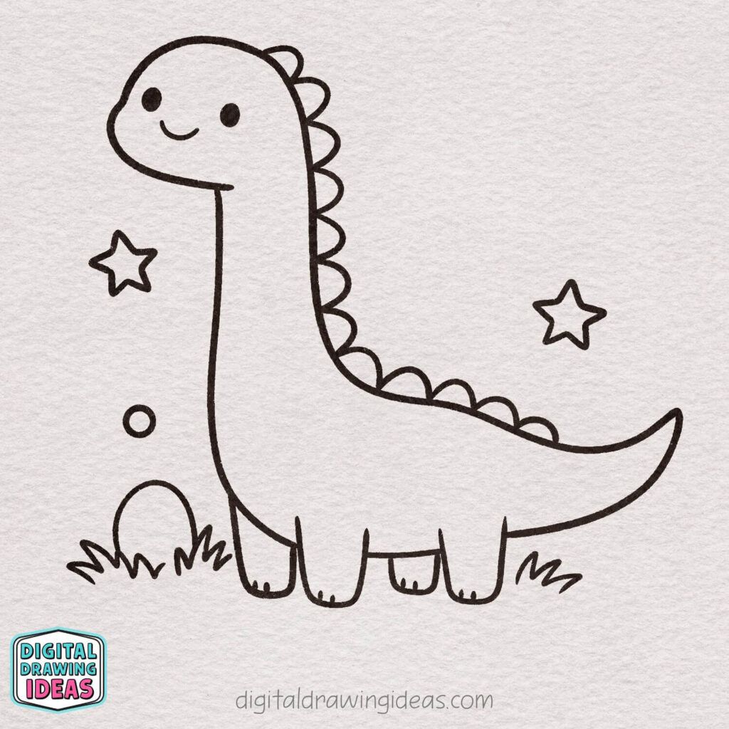 how to draw a dinosaur step by step - cute dinosaur drawing tutorial
