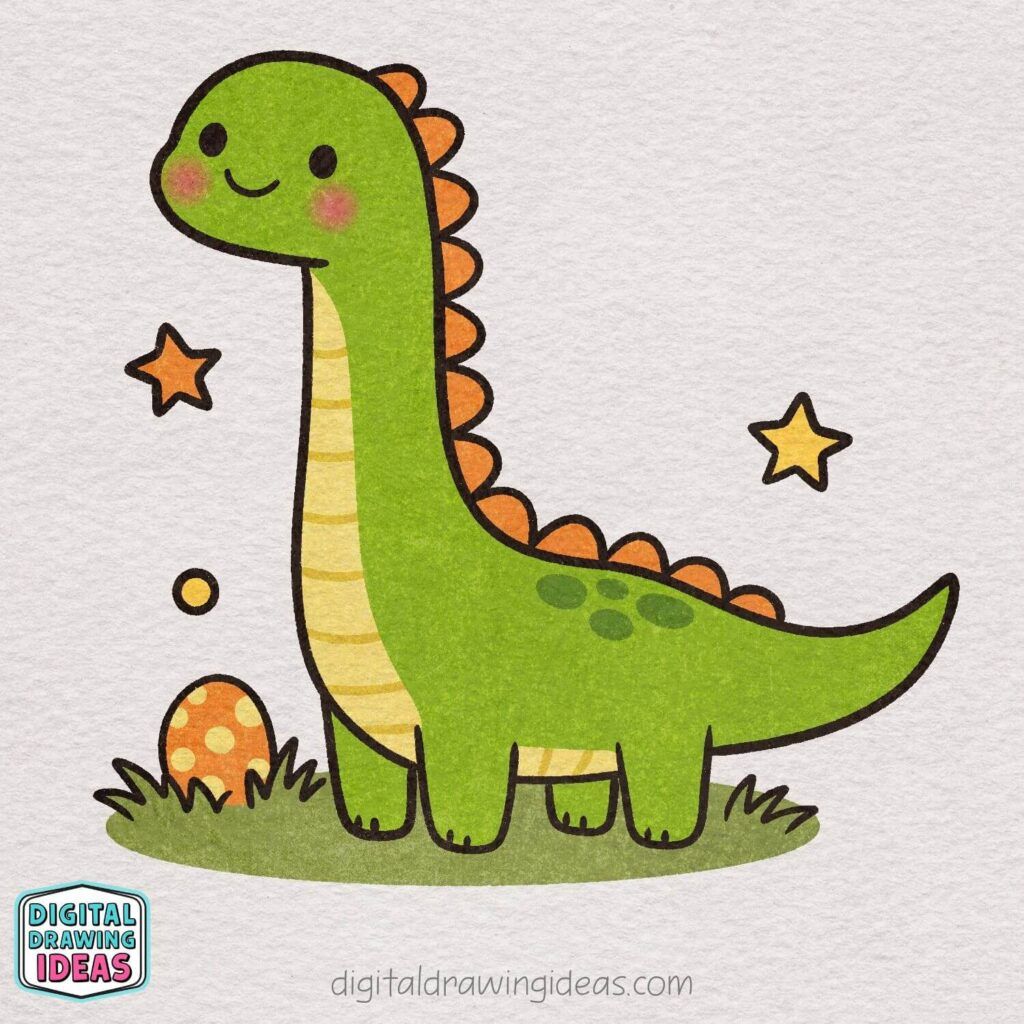 how to draw a dinosaur step by step - cute dinosaur drawing tutorial