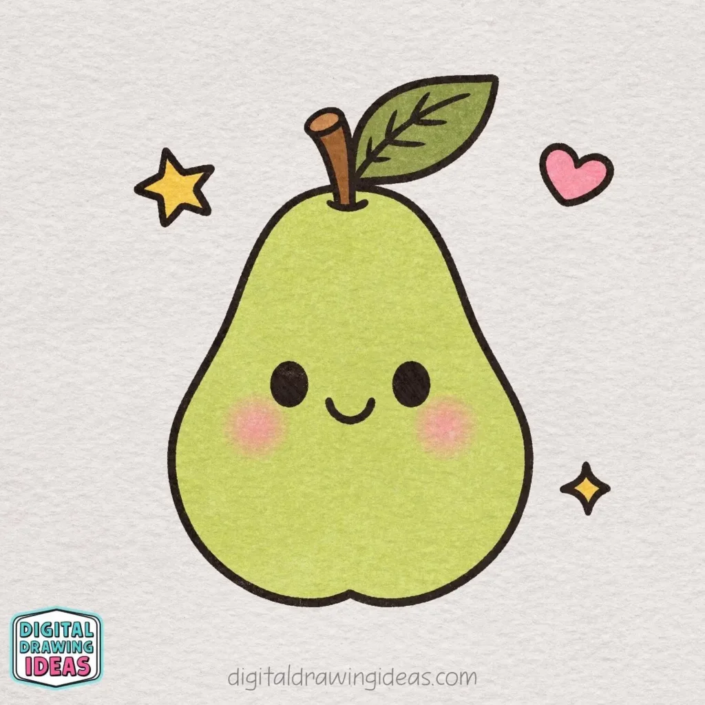 how to draw a pear step by step - cute pear drawing tutorial