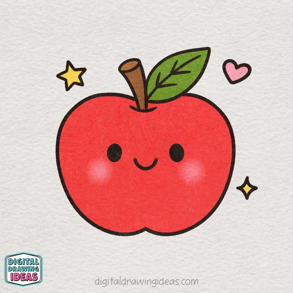 how to draw an apple step by step - cute apple drawing tutorial