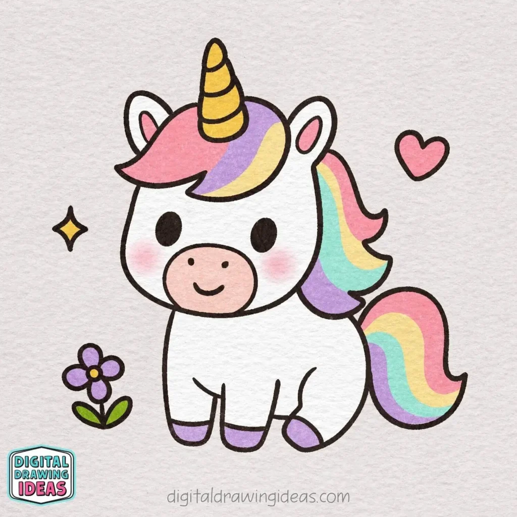 How to Draw a Unicorn step by step - cute unicorn drawing tutorial