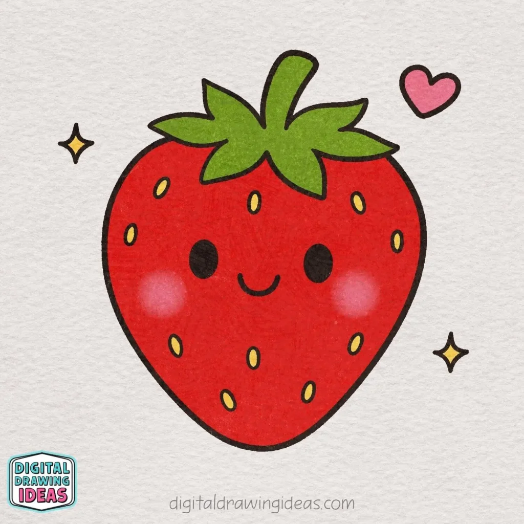 how to draw a strawberry step by step - cute strawberry drawing tutorial