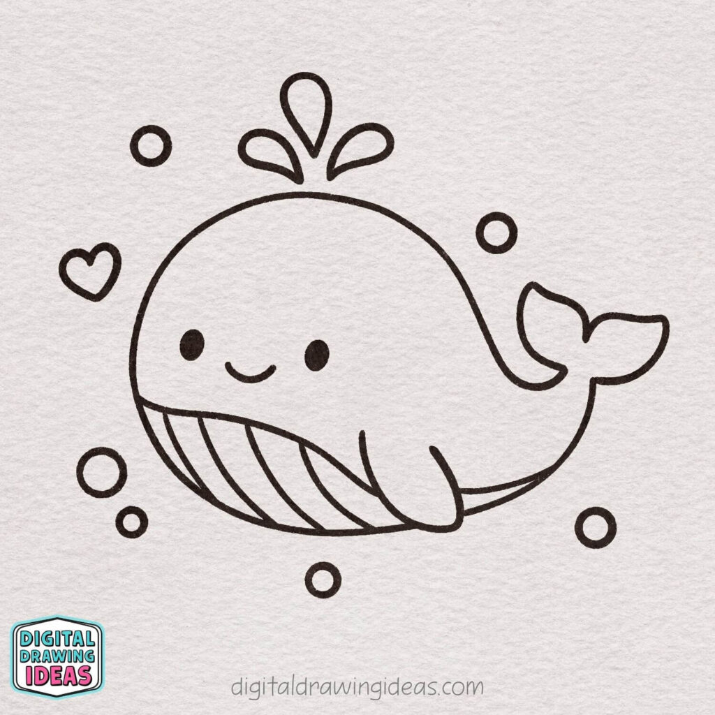 how to draw a whale - cute whale drawing