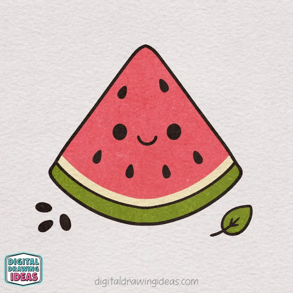 how to draw a watermelon slice step by step - cute watermelon drawing