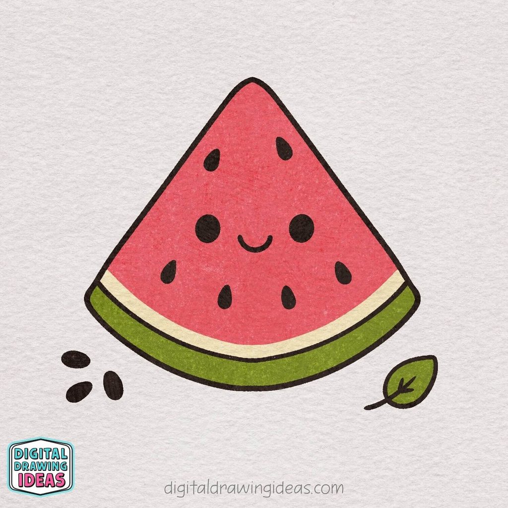 how to draw a watermelon slice step by step - cute watermelon drawing